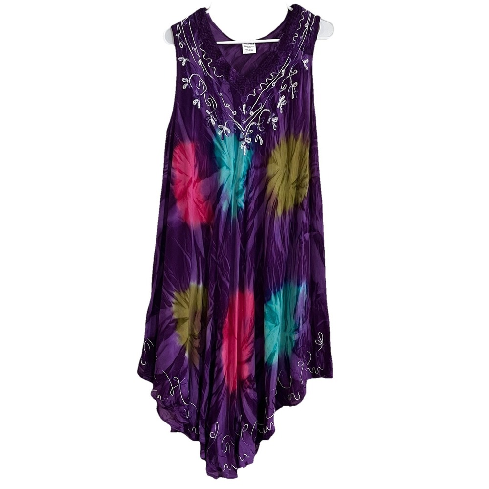 Asha Sleeveless Tie Dye Dress Women's OS Rayon Blend‎ Boho Hippie Flowy Beachy